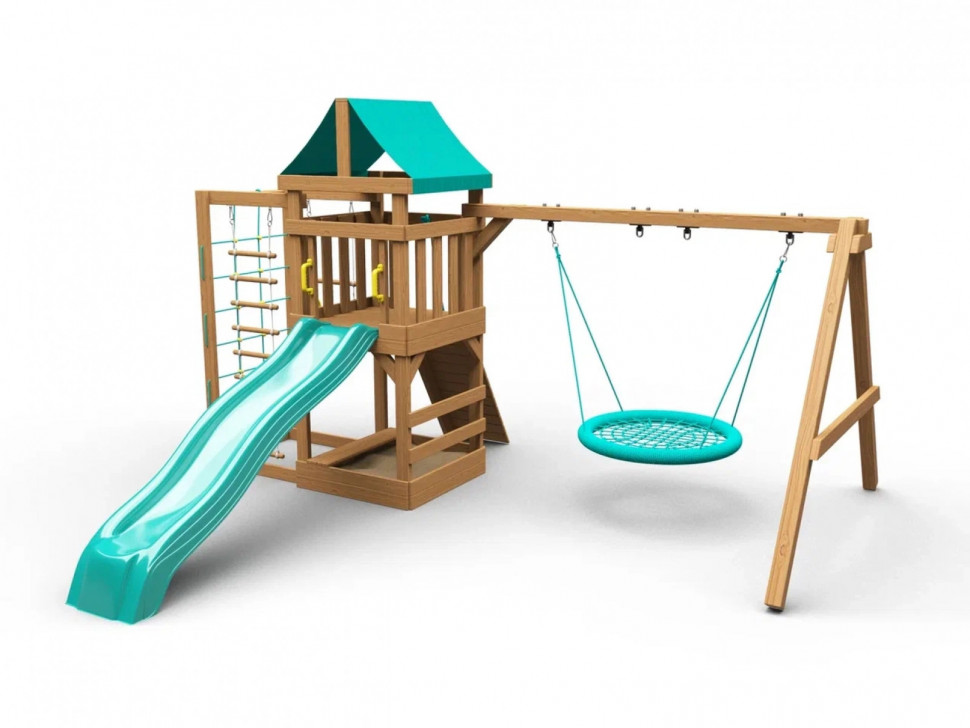 Детская площадка KD1-2 с зеленой горкой и крышей, 1 зеленые качели гнездо 80см